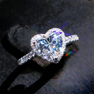 Damenring 925er Silber Herz-Zirkonia-Ring Verlobungsring Versilbert Geschenk