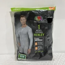 Men's Fruit of the Loom Henley or Crew Neck Thermal Top Shirt BLACK SOOT MED NWT
