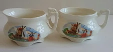 Dutch Landscape Wind Mill Girl Buckets Sugar & Creamer American Dinnerware 30's