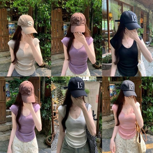 V Collar T-shirt Short Sleeves Bottoming Shirt Trendy Summer Top