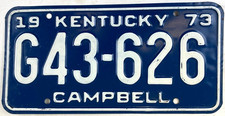 Kentucky 1973 Auto License Plate Vintage Campbell Co Garage Wall Decor Collector