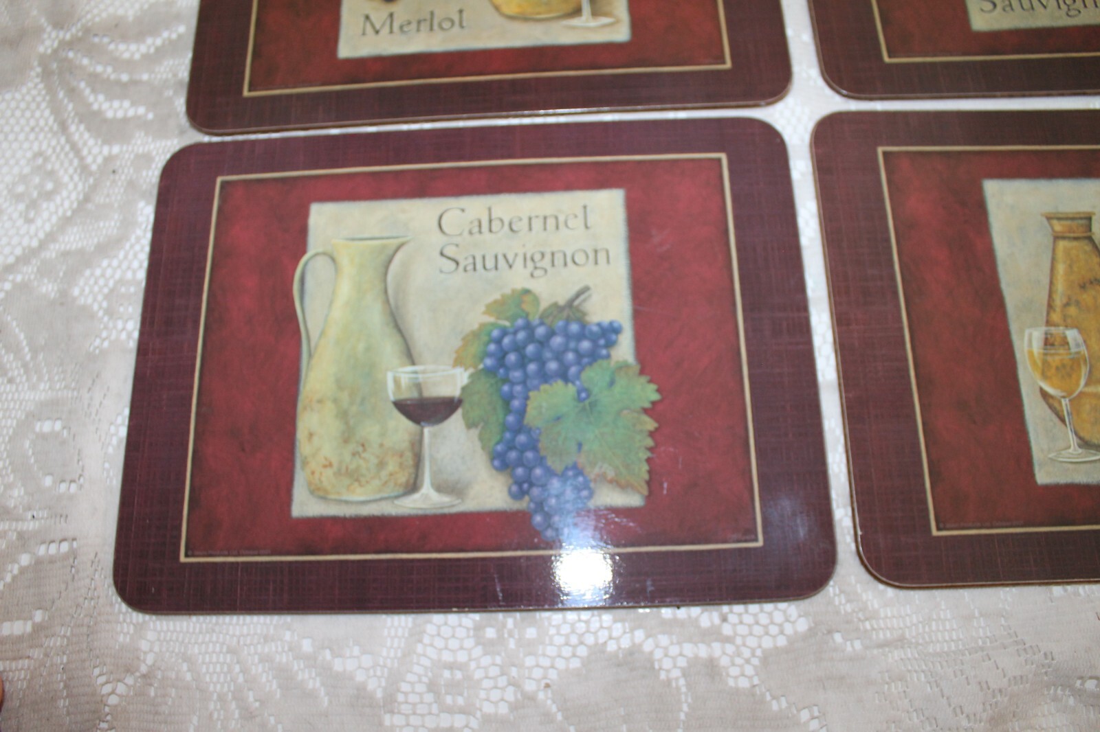 Set of 8 Vintage Jason “Vinotica” Red & White Wine Themed Placemats