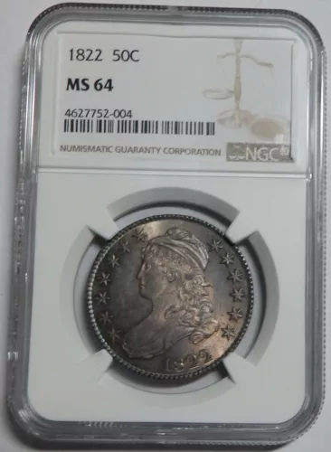 1822 50c NGC MS 64 Near Gem Capped Bust Half Dollar Museum Worthy Rainbow Tone!
