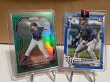 (2) AUSTIN MEADOWS Baseball Cards 2021 Bowman Blue /150 + Prizm Green Tampa Rays