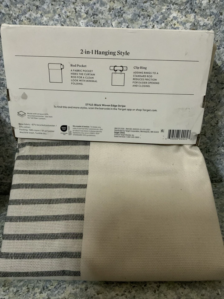 🎁 Umbral Tejido Rayas Borde Blackout Ventana Un Panel Gris 50” X 84” 🆕 Foto 2 de 2