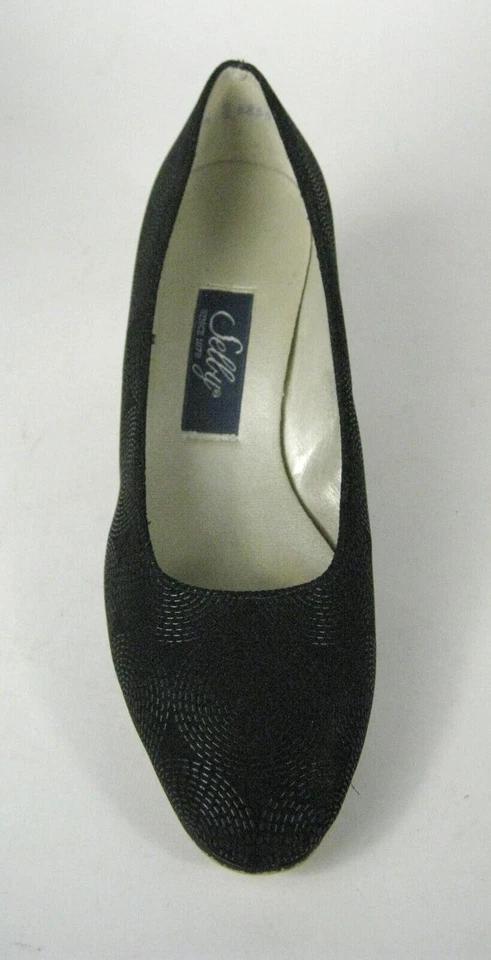Zapatos Selby Negro Tela Bomba Mujer Patrón Puntada Talla 7 1/2 EE. UU. A Ancho 7.5 Foto 4 de 4