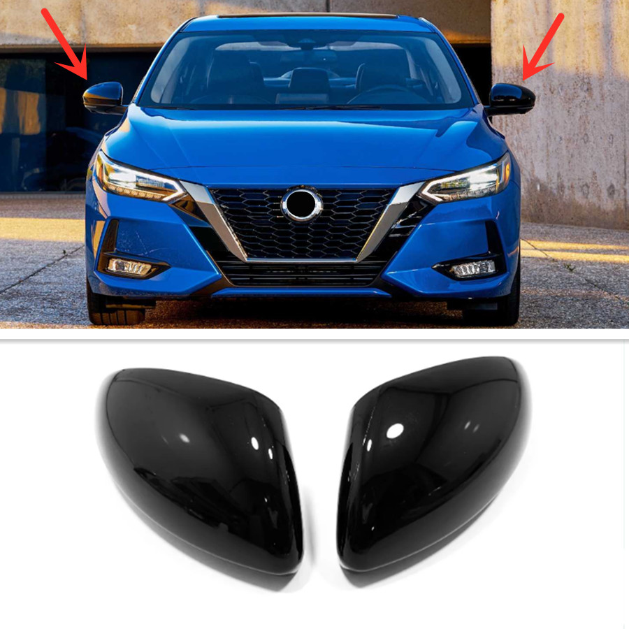 For Nissan Sentra 2020-23 Bright Black ABS Side Mirrors Rearview Trim Cover Cap