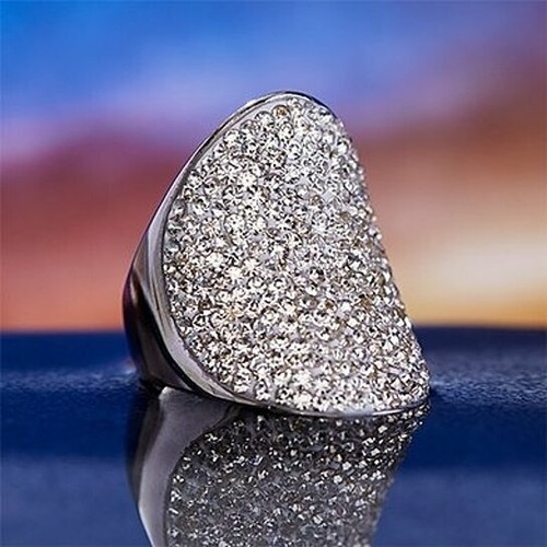 18k White Gold Plated Womens Crystal Cocktail Ring Made with Swarovski Elements - Picture 2 of 3