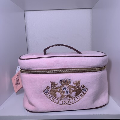 NWT Juicy Couture Scottie Dog Pink Velour Makeup Bag Cosmetic Case