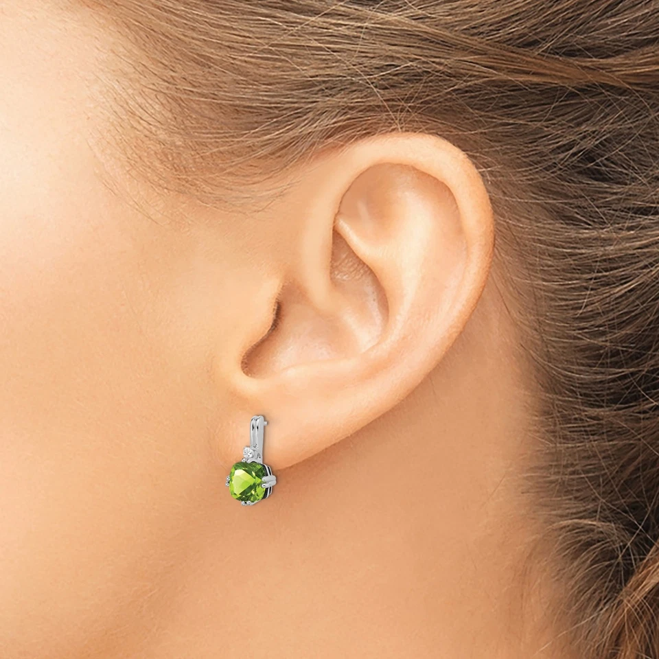 14k White Gold Cushion Peridot and Diamond Earrings - Image 3 of 4
