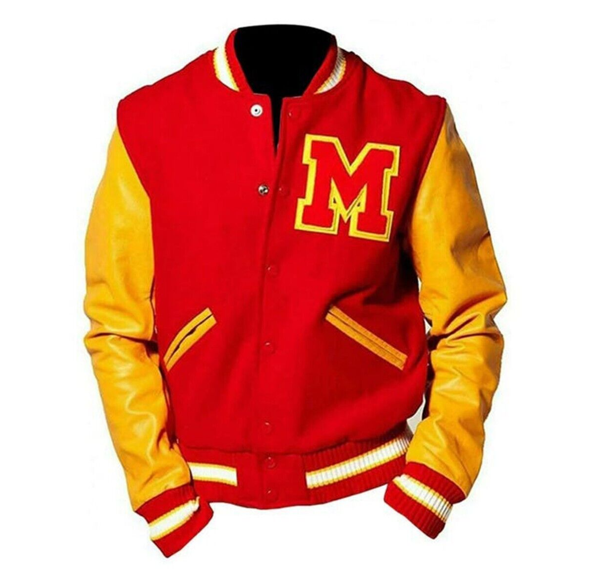 ALTRA Bomber Uomo MJ Thriller M Logo Varsity Letterman Lana Rossa Manica Gialla