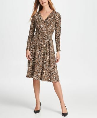 DKNY Womens Animal Print Wrap Dress 