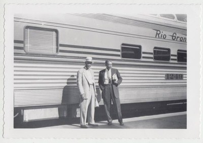 TWO GUYS POSING ~ RIO GRANDE VISTA DOME STREAMLINER ~ c. - 1950