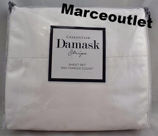 Charter Club Damask Stripe 550 Thread Count KING Sheet Set White