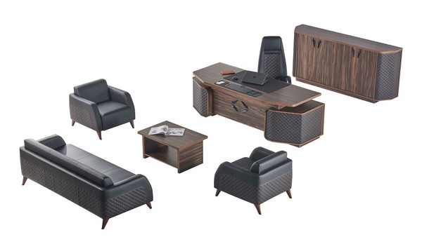 Arbeitszimmer-Set Komplett Sofas Schreibtisch Sideboard BüRo Couch Leder-image
