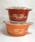 Vintage Pyrex Autumn Harvest Wheat Casserole Dish Bowl Set With Lids Rust Orange