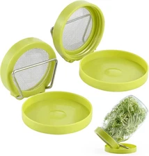 Seed Sprouter Kit 2-Set for Wide Mouth Jars w/ Stainless Mesh & Trays