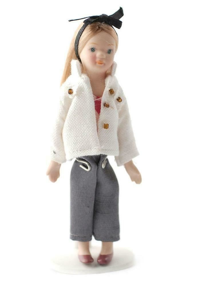 Dolls House Modern Young Girl with Long Hair Miniature Figure Porcelain People