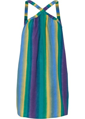 Neu Leinenkleid Gr. 34 Lila Dunkelsmaragd Mattgelb Mittelblau Damen Mini-Kleid