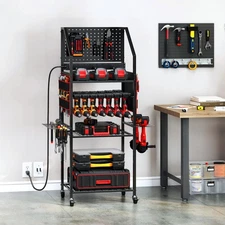 Power Tools Organizer With Charging Station Wheels Garage Tool Storage Cart Rack