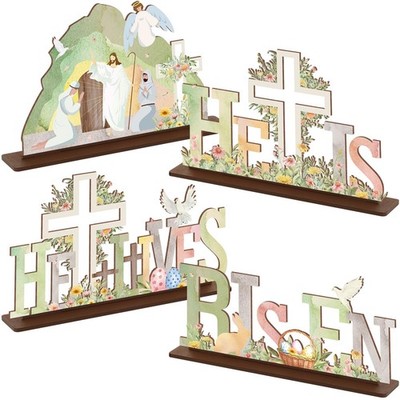 4 Pcs Easter Table Decoration He is Risen Tabletop Decor Easter Resurrection Sc 