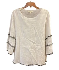 Cynthia Rowley Women’s Linen Blend Tunic 1X NWOT White Fringe 3/4 Sleeve Shirt