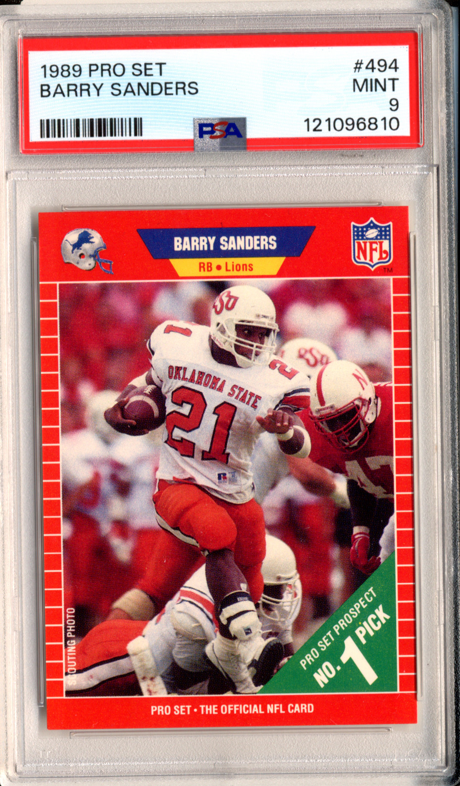 1989 Pro Set BARRY SANDERS #494 RC Rookie PSA 9 MINT Detroit Lions HOF