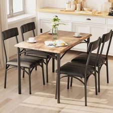 Dining Table Set for 4, Wooden Dining Table with 4 Upholstered Chairs, 5 Piece R