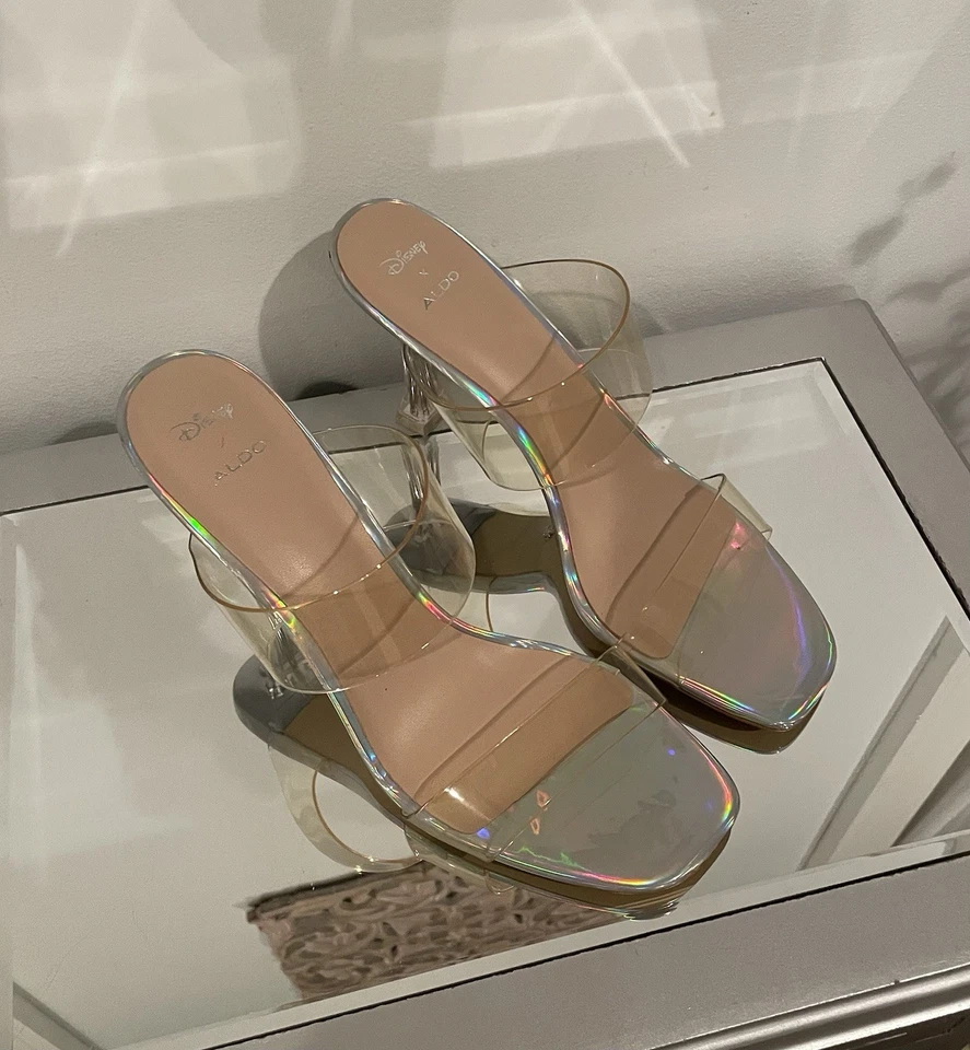 Zapatos ALDO x Disney Cenicienta Stepsisters Tacón Transparente Halográfico Perla Talla 11 Foto 4 de 4