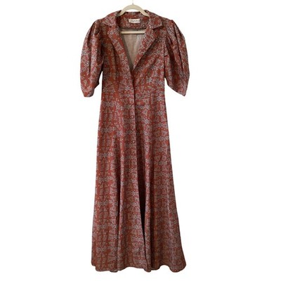KLEID For Her Floral Print Maxi Dress Puff Sleeve Collared Rust Small