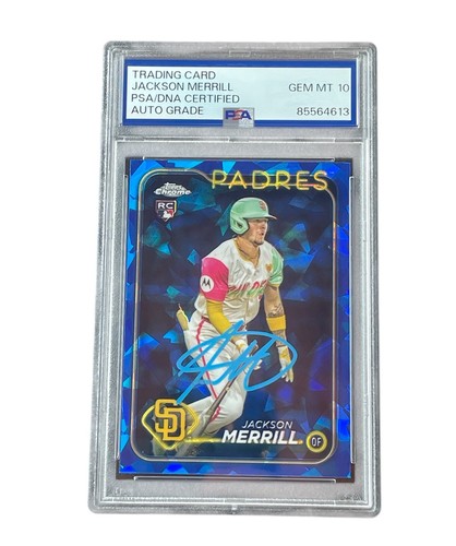 Jackson Merrill Signed Card 2024 Topps Chrome Update Sapphire Auto - PSA 10