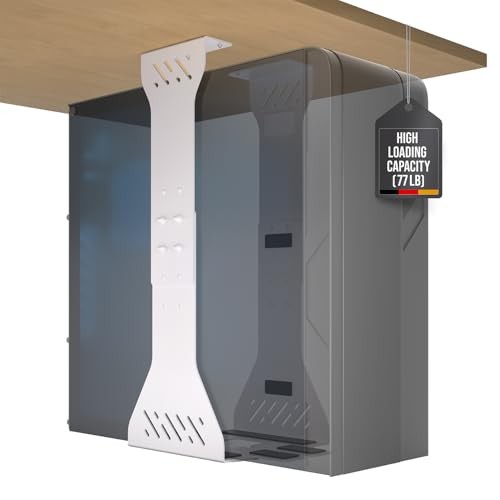 Heavy Duty Under Desk PC Holder – Up to 77 lbs Load Capacity - Adjustable White