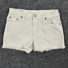 True Religion Shorts Girls Size 14 Cream Denim Frayed Horseshoe Pockets Casual