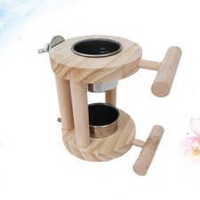 Parrot Wood Stand Frame Stainless Steel Eating Cup Parrot Water Feeding Cups