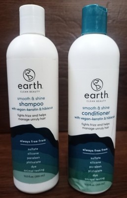 EARTH CLEAN BEAUTY Smooth Shine Shampoo & Conditioner w/ Vegan Keratin, Hibiscus
