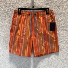 Psycho Bunny Men's Swim Shorts S Trunks Anton All Over Stripe Nectarine Liner