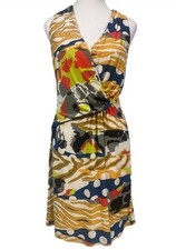 NINE WEST Halter Mini Dress Women’s 8 Slinky Creamsicle Combo Mixed Media Print