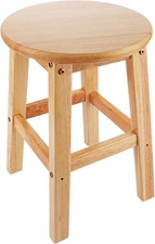 Round Solid Wooden Stool 29x29cm Top, 45cm High – Natural Oak, Easy Assembly