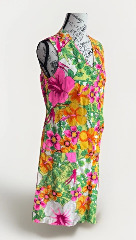 Vestido Floral Vintage Aloha Auténtico Hawaiano Original Rosa Brillante Algodón S Foto 2 de 4