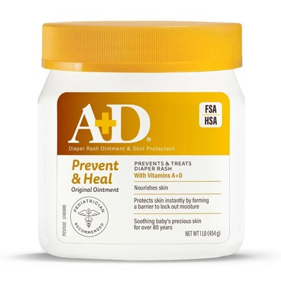 A+D Original Diaper Rash Ointment, 16oz Jar for Prevention and Healing exp 10/27