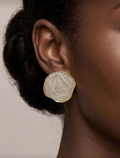 Gold & White Stainless Steel Flower Round Stud Earrings Butterfly Back No Stone