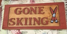Gone Skiing, Custom - Rustic Distressed Wood Sign EUC