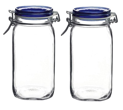 Set OF 2 Fido Square Jars With Blue Bail And Trigger Lids, 50-3/4-ounc, 50.75oz
