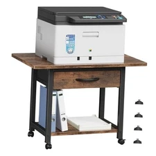 22"x15" Large Printer Stand with Storage Drawer Under Desk 2-Tier Rustic Brown