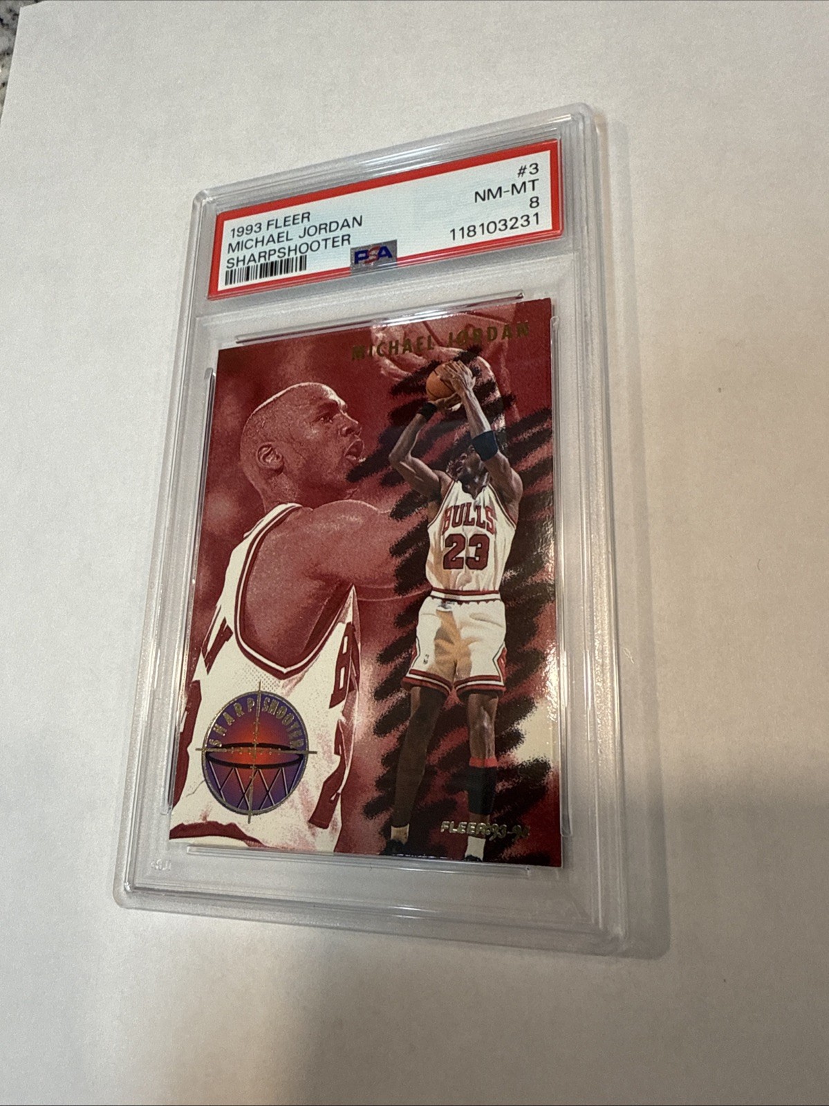 115477560 Michael Jordan 1993-94 Fleer 3 Sharpshooter PSA 8