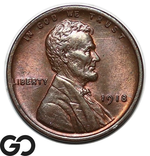 1918 Lincoln Cent Wheat Penny, Choice AU++
