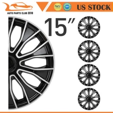 4X 15" Wheel Hub Caps Rim Covers Black & Silver Cover Kit Fits All Makes Models