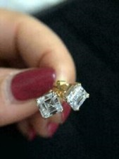 2Ct Lab Created Asscher Diamond Women's Stud Earrings in 14K Yellow Gold Finish