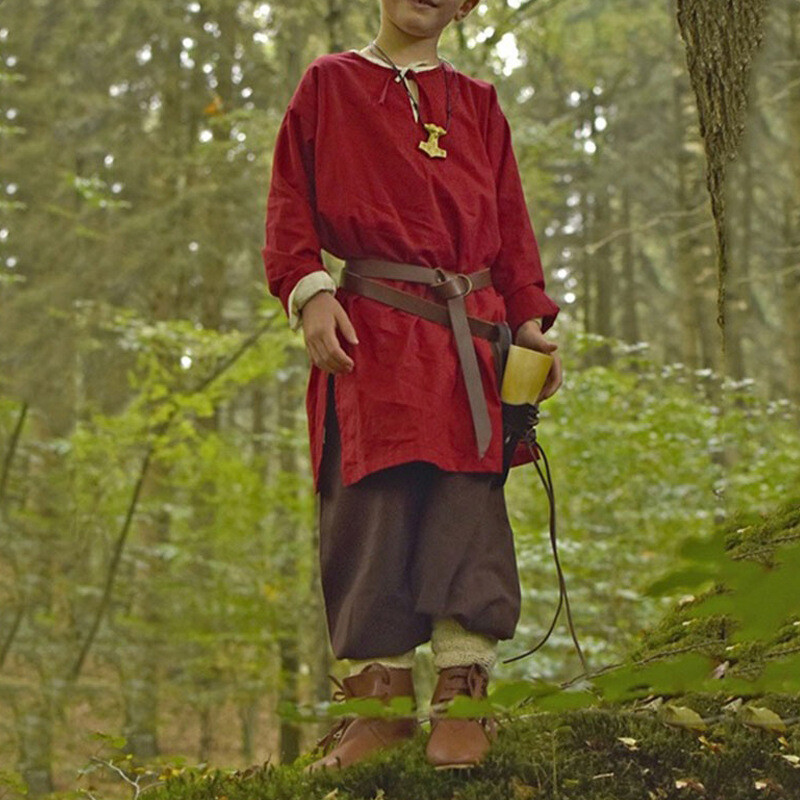 Medieval Renacimiento Caballero Vikingo Niños Túnica Prendas para el torso Camisa Disfraz de Halloween