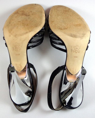 Via Spiga Slingbacks Womens Black Leather Silver High Heel Shoes Size 9 M - Picture 11 of 12